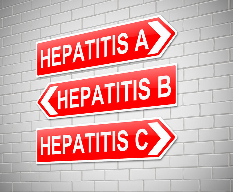 Directional signs labeled Hepatitis A, B and C
